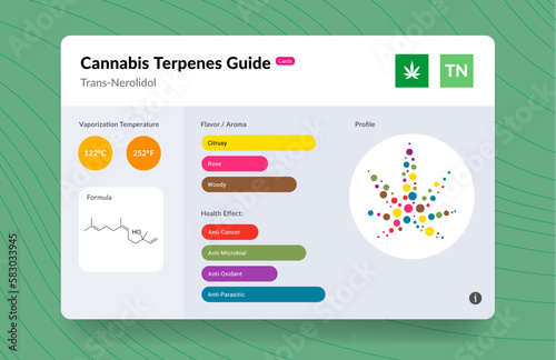 UI Cannabis Terpene Guide Information Chart. Aroma and Flavor with Health Benefits and Vaporize Temperature. Vector.