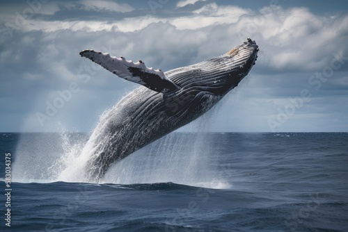 A humpback whale leaping out of water, jump out of water.