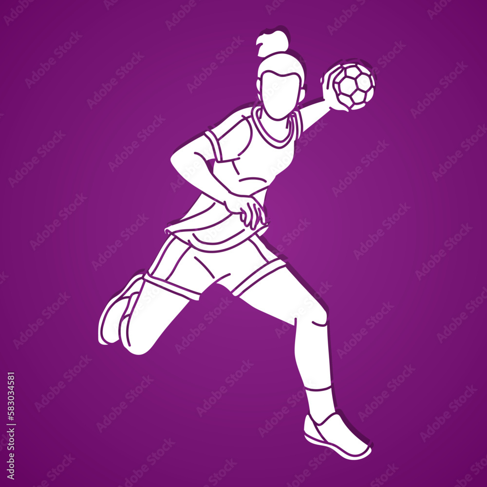 Handball Sport Woman Player Action Cartoon Graphic Vector Handball Sport Woman Player Action Cartoon Graphic Vector