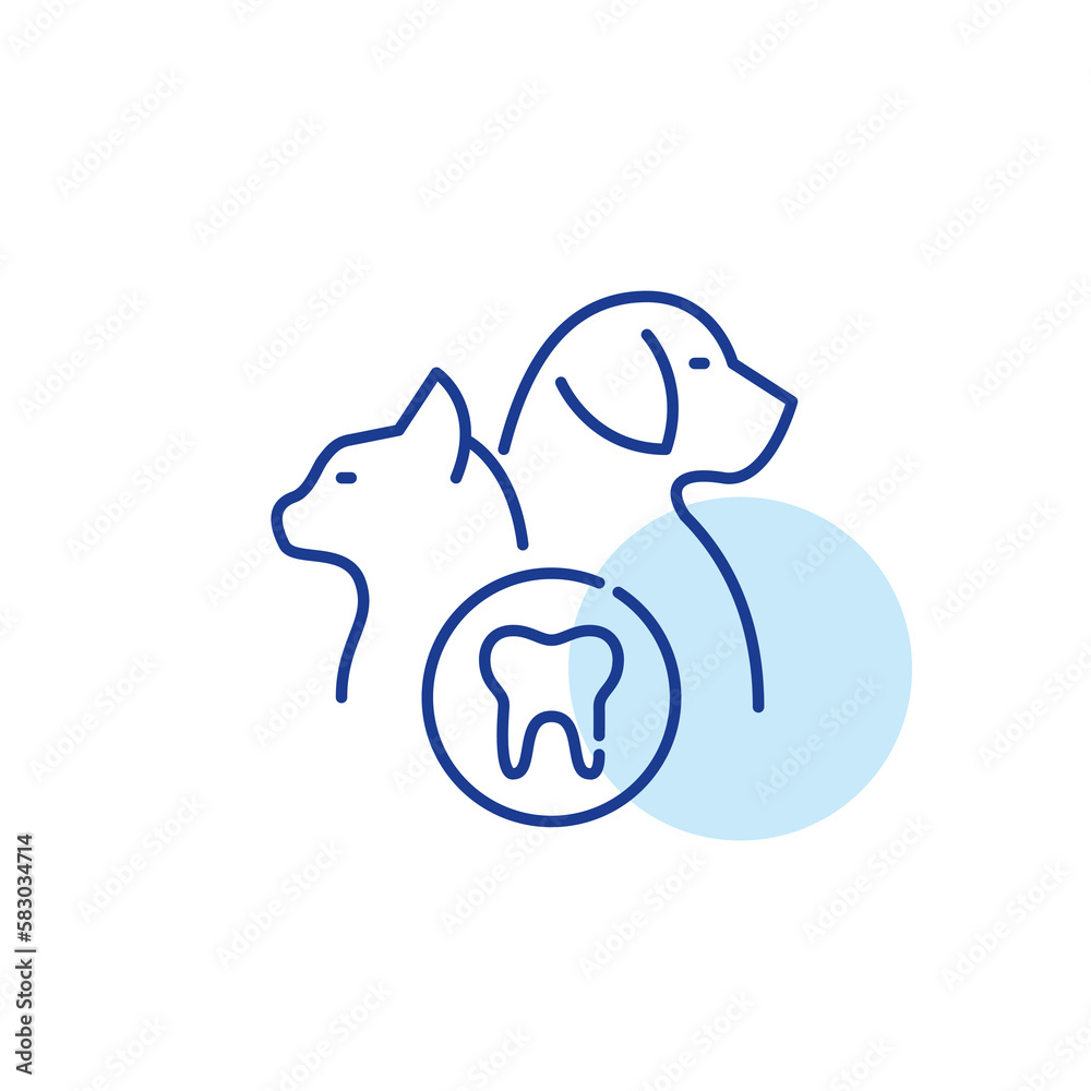 Pet dental services. Cat, dog and tooth. Pixel perfect, editable stroke line icon