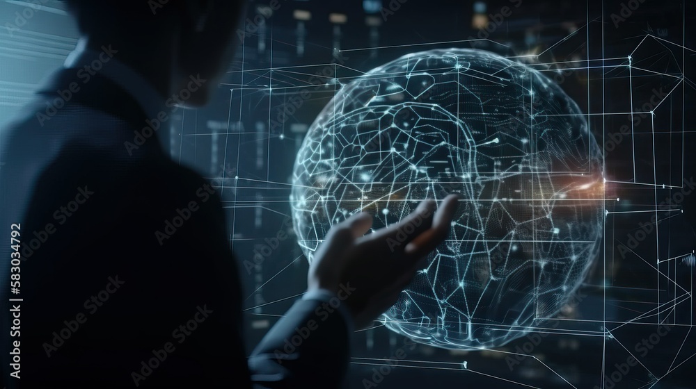 Businessman touch brain working data and Algorithm of Artificial Intelligence in the future business (Ai generated) Businessman touch brain working data and Algorithm of Artificial Intelligence in the future business (Ai generated)