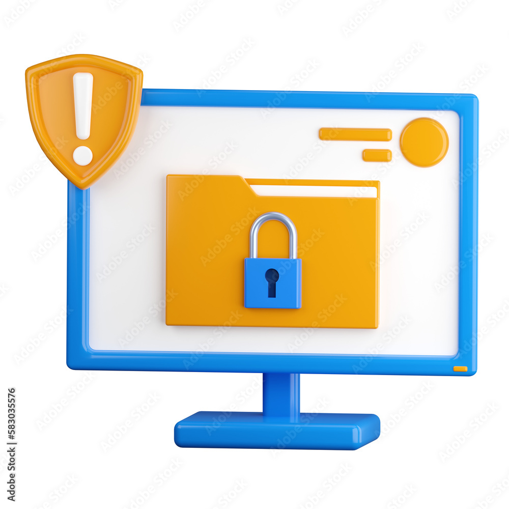 3d icon. Computer monitor icon with a lock on the display. protection of personal information. Hide secret files. Device lock, password entry. 3D rendering, cartoon style illustration. 3d icon. Computer monitor icon with a lock on the display. protection of personal information. Hide secret files. Device lock, password entry. 3D rendering, cartoon style illustration.