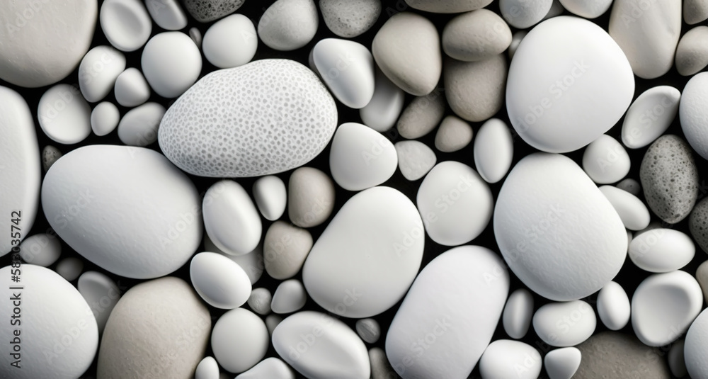 White pebble stones texture. Light natural rock backdrop. Generative AI White pebble stones texture. Light natural rock backdrop. Generative AI