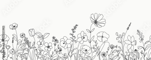 Obraz na płótnie seamless minimal Hand drawn botanical flowers and leaf vector in Spring and summ