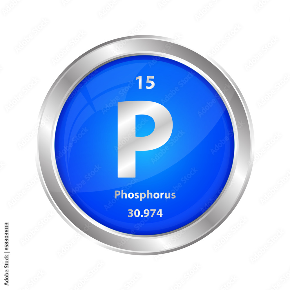 Icon structure Phosphorus (P) chemical element round shape circle blue. Chemical element of the periodic table. Sign with atomic number. Study in science for education. 3D vector illustration. Icon structure Phosphorus (P) chemical element round shape circle blue. Chemical element of the periodic table. Sign with atomic number. Study in science for education. 3D vector illustration.