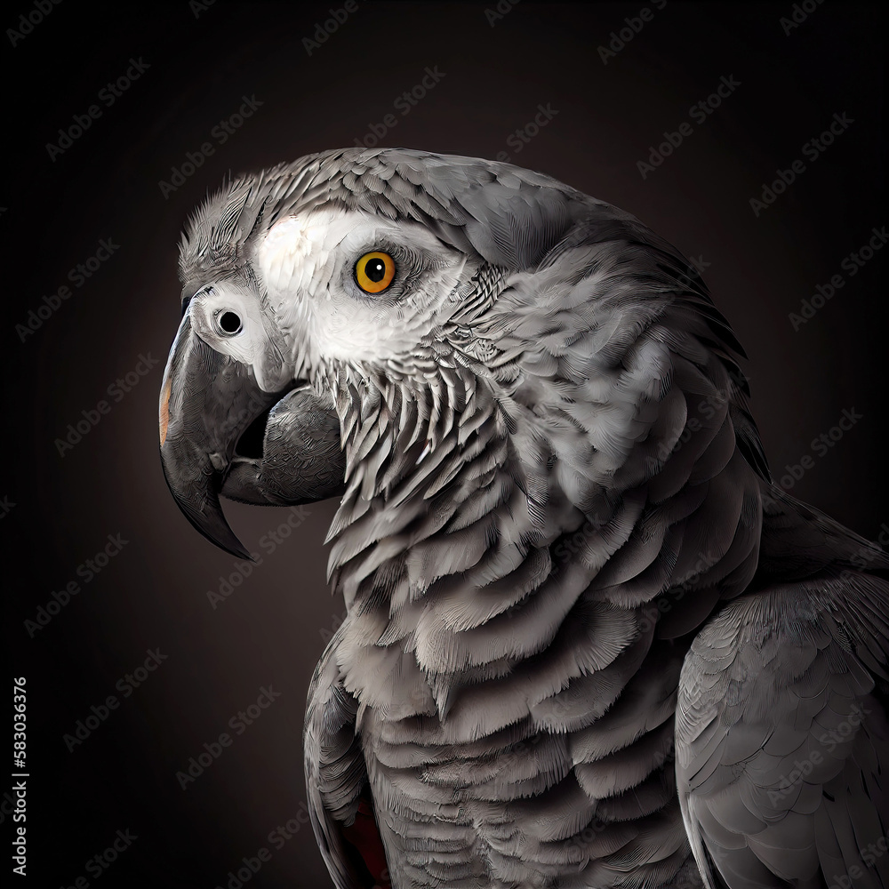 Fototapeta premium African grey parrot bird as studio animal portrait (Generative AI)