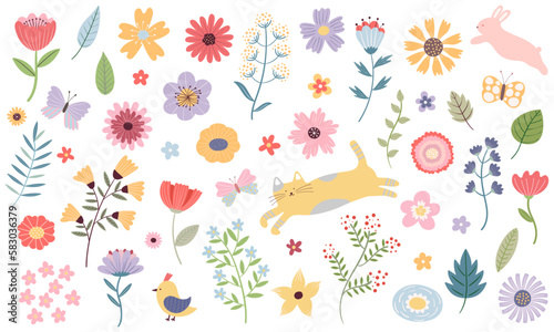 花と葉っぱのイラストセット