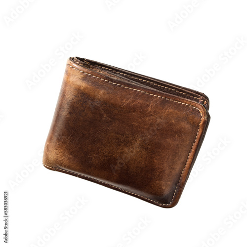 Old wallet brown leather isolated on transparent background photo