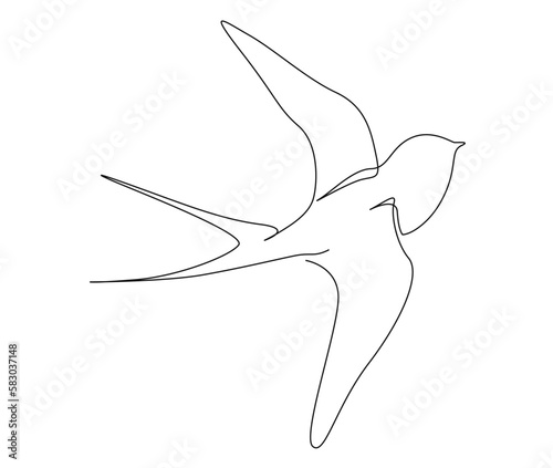 Continuous one line drawing of flying swallow bird. Simple barn swallow outline vector illustration.