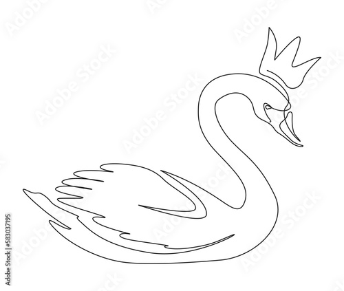 Continuous one line drawing of mute swan. Simple Princess swan outline vector illustration.