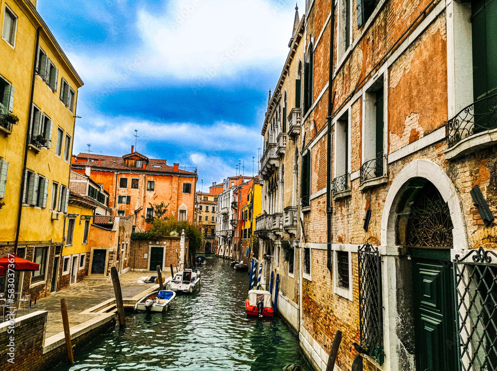 View of water street and old buildings in Venice, ITALY 