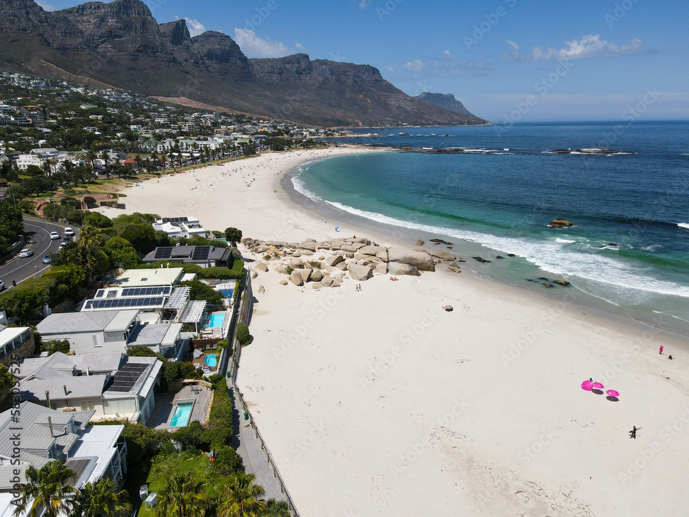 Drone view at Camps bay near Cape Town on South Africa