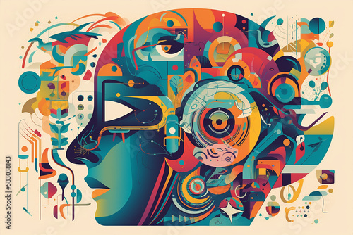 artificial intelligence, science and imagination illustration. Generative AI