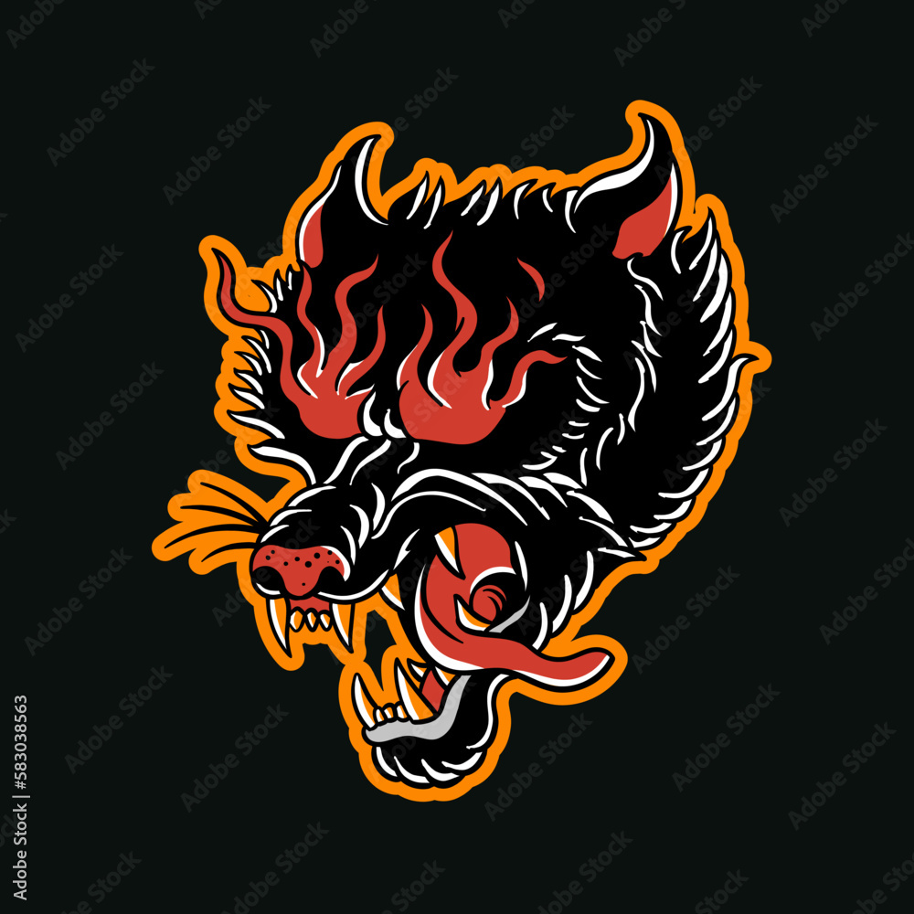 Hand drawn illustration of a wolf with fiery eyes vector design Hand drawn illustration of a wolf with fiery eyes vector design