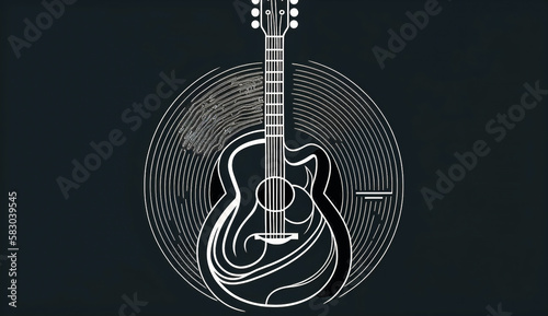 Creative illustration with acoustic guitar, generative AI.