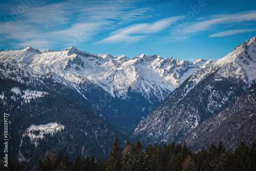 The Dolomites mountains in beautiful winter day. Pinzolo ski resort, Italy. January 2023 © Сергій Вовк