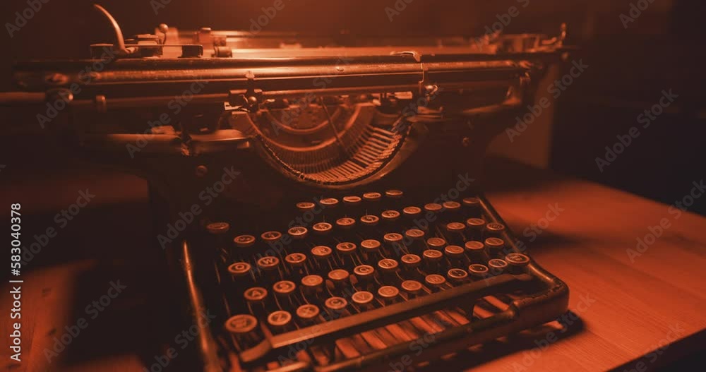 Light shining on an old retro typewriter - close up