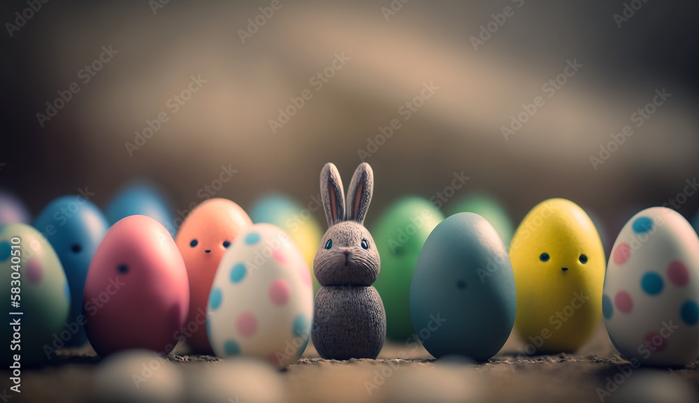 Kawaii easter bunny and easter eggs created with Generative AI Kawaii easter bunny and easter eggs created with Generative AI