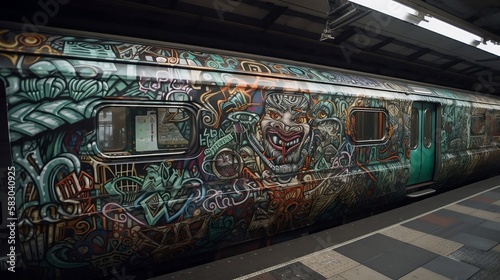 Canvas Print 3d graffiti with folklore monsters and folklore motifs on a subway