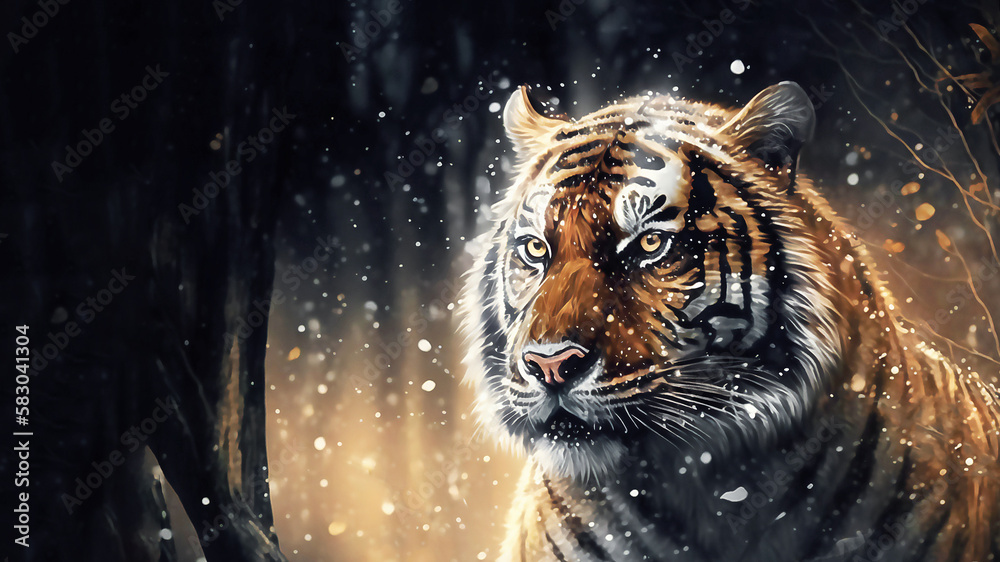 Obraz premium Tiger in a natural habitat in winter. AI generated illustration
