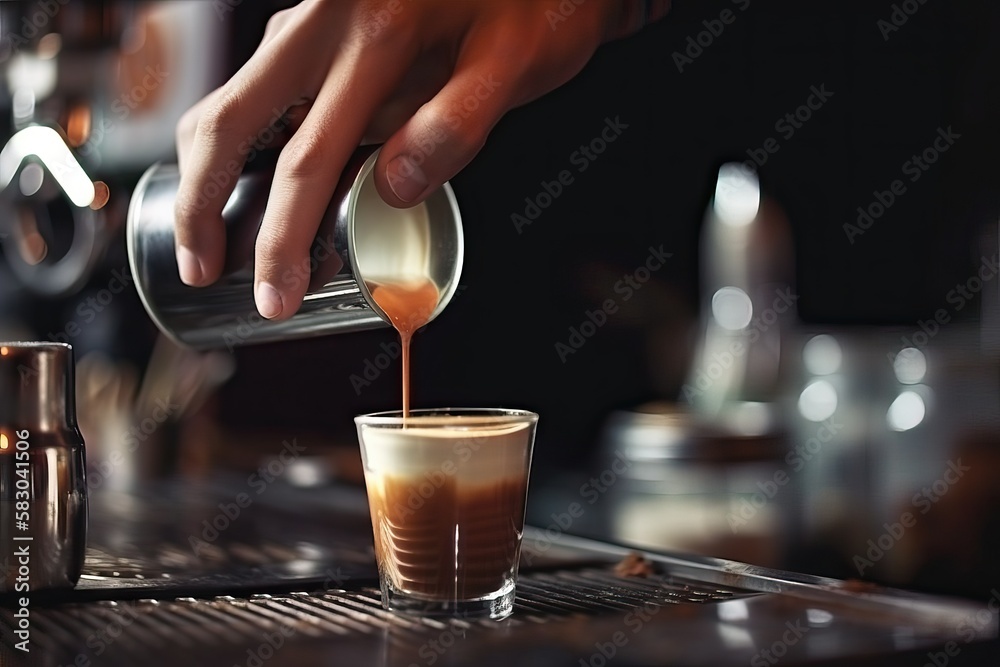 Barista making coffee, pulling a shot of espresso or steaming milk (Ai generated) Barista making coffee, pulling a shot of espresso or steaming milk (Ai generated)