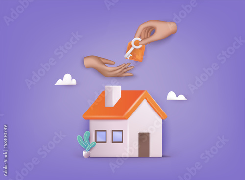 Hand gives money for investing in residential. Investment conceptual property for sale, real estate conceptual vector illustration. 3D Web Vector Illustrations.