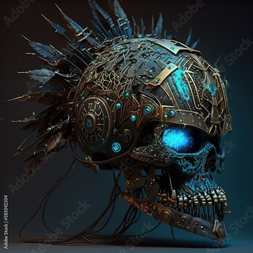 Skull face helmet and arduinos lights created with Generative AI technology photo