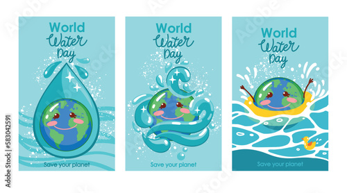 Set of illustrations dedicated to World Water Day. Poster.
