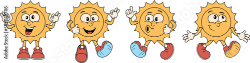 Retro groovy flower in 70s style in monochrome colors. Sticker, banner, flower smiles, wonders, laughs. Cartoon retro style bright sun 80s90s. Vector illustration.