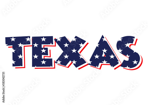 Letras palabra Texas en texto manuscrito con los colores de la bandera de Estados Unidos