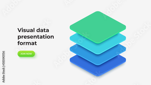 Four isometric elements for infographic. Concept of business project hierarchy visualization