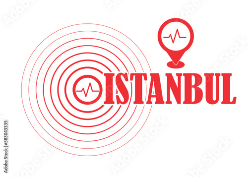 Earthquake icon design, seismic activity with the inscription Istanbul on a white background in red colors. Vector illustration.