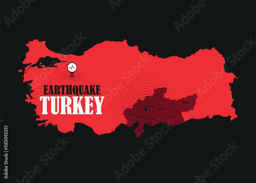 Earthquake, catastrophe, seismic activity in Turkey. Turkey map. Vector design.