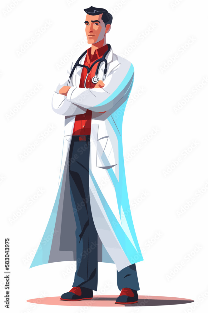 Doctor super-hero in a medical uniform, National doctors day celebration. Vector isolated cartoon style drawing. Doctor super-hero in a medical uniform, National doctors day celebration. Vector isolated cartoon style drawing.