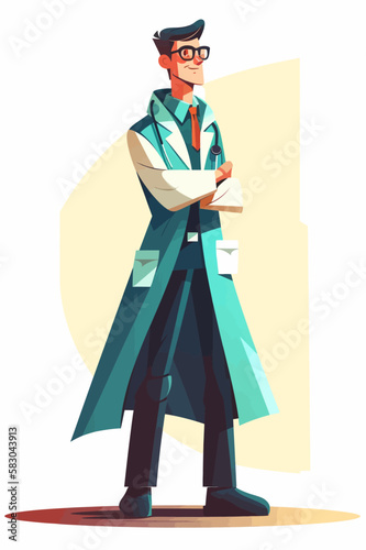 Doctor super-hero in a medical uniform, National doctors day celebration. Vector isolated cartoon style drawing.