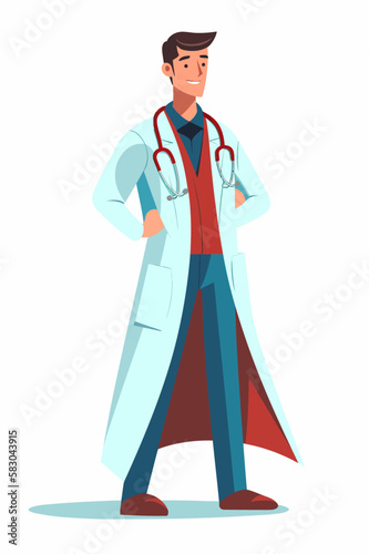 Doctor super-hero in a medical uniform, National doctors day celebration. Vector isolated cartoon style drawing.
