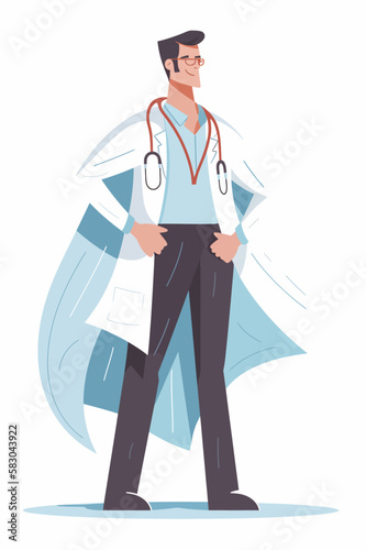 Doctor super-hero in a medical uniform, National doctors day celebration. Vector isolated cartoon style drawing.