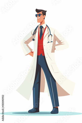 Doctor super-hero in a medical uniform, National doctors day celebration. Vector isolated cartoon style drawing.