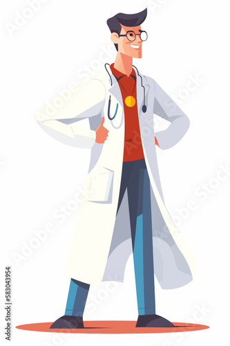 Doctor super-hero in a medical uniform, National doctors day celebration. Vector isolated cartoon style drawing.