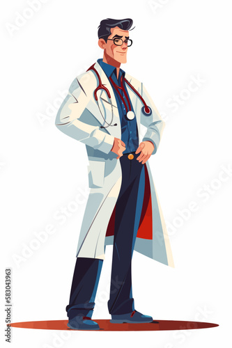 Doctor super-hero in a medical uniform, National doctors day celebration. Vector isolated cartoon style drawing.