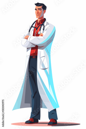 Doctor super-hero in a medical uniform, National doctors day celebration. Vector isolated cartoon style drawing.