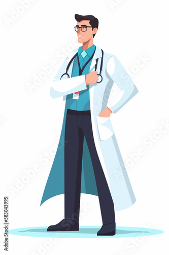Doctor super-hero in a medical uniform, National doctors day celebration. Vector isolated cartoon style drawing.