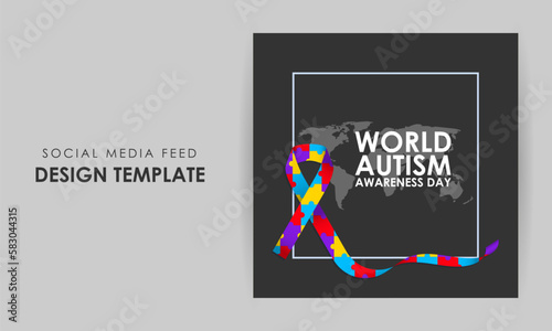 Vector illustration of World Autism Awareness Day social media story feed mockup template