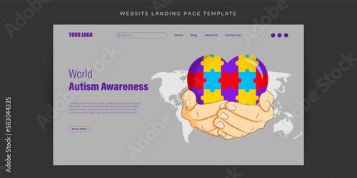 Vector illustration of World Autism Awareness Day Website landing page banner mockup Template