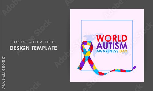 Vector illustration of World Autism Awareness Day social media story feed mockup template