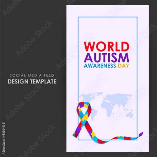 Vector illustration of World Autism Awareness Day social media story feed mockup template