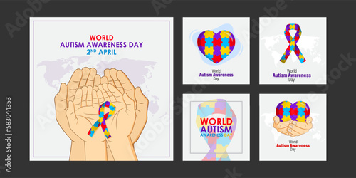 Vector illustration of World Autism Awareness Day social media story feed set mockup template