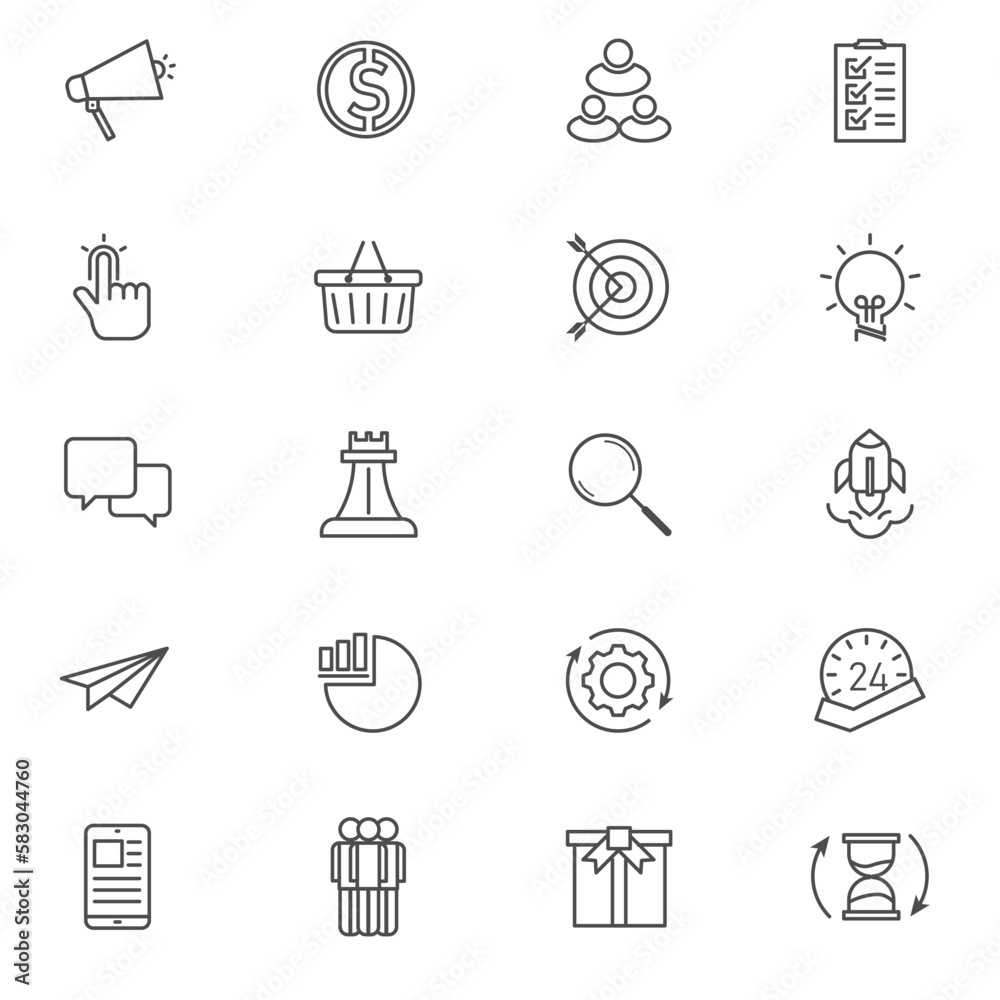 Fototapeta premium Set of business line icon. Start up outline symbol vector illustrator.
