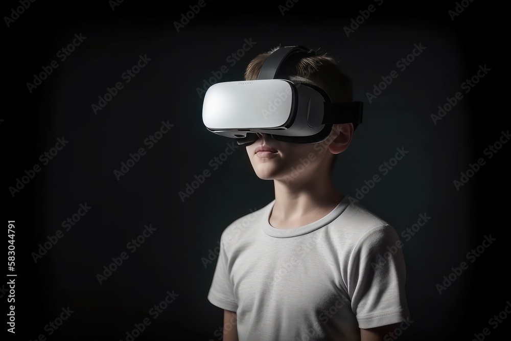 Kid wearing a VR Headset - AI Generated - Photorealistic Kid wearing a VR Headset - AI Generated - Photorealistic