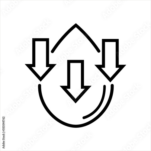 Low water supply level icon vector, with arrows, line vector illustration.